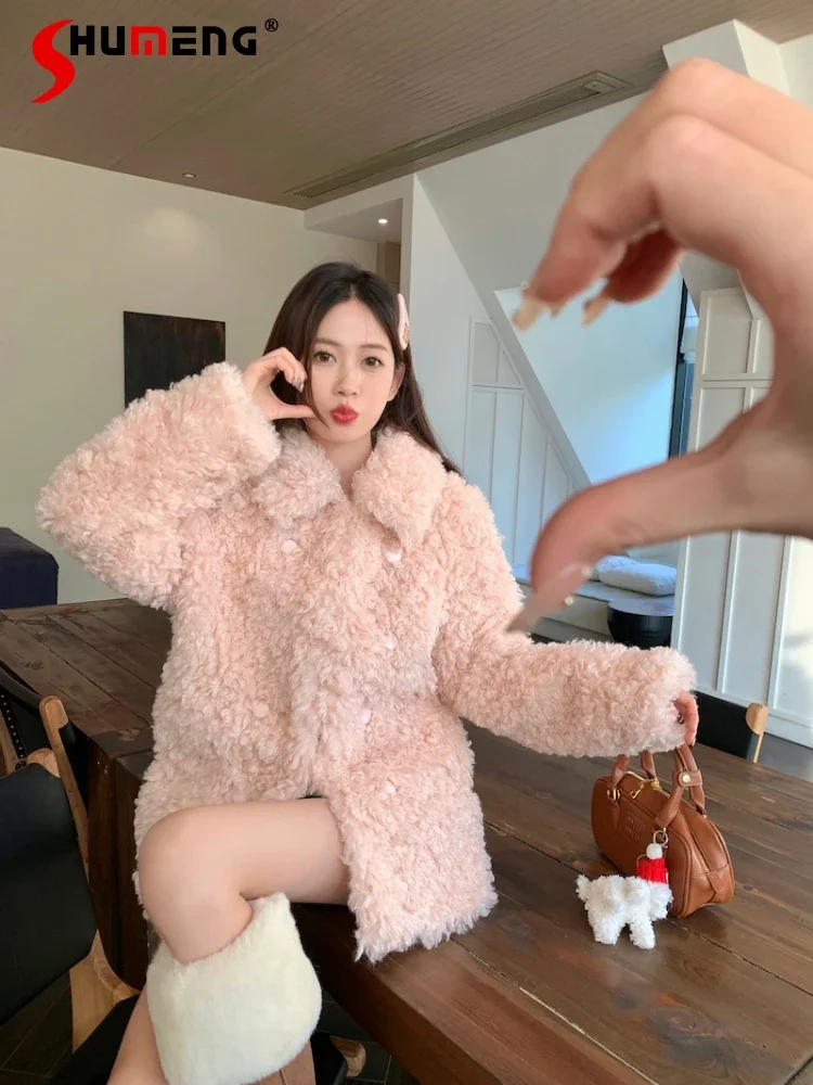 

Women's 2024 Autumn Winter New High-end Furry Thickened Warm Long-sleeve Chic Plush Coats Feminine Imitation Fur Lamb Wool Coat