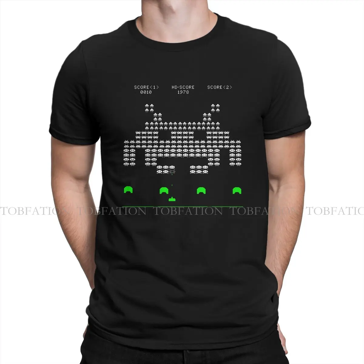 Twitter-Men's Space Invaders Arcade Game T-Shirt, Tiroteio Impressão, Streetwear, Lazer Único T-Shirt