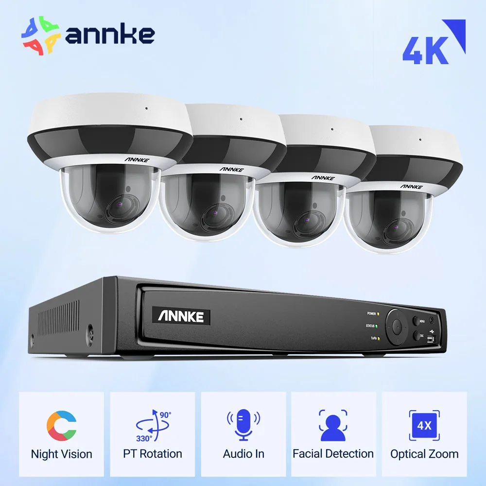 ANNKE Smartest 4MP Super HD PTZ Camera Security POE Camera 4X Optical Zoom Surveillance IP Camera With 8MP 4K Ultra HD POE Video