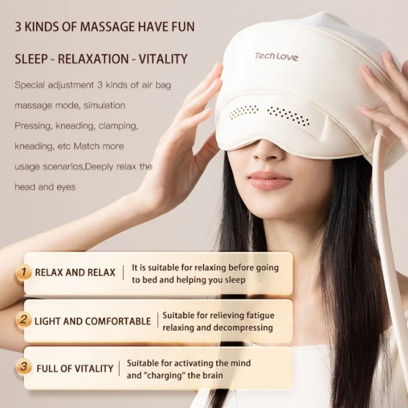 Tech Love Head and Eye Massager Head Scalp Massage Heating Eye Hot Compress Help Sleep Head Relaxation and Headach Relief