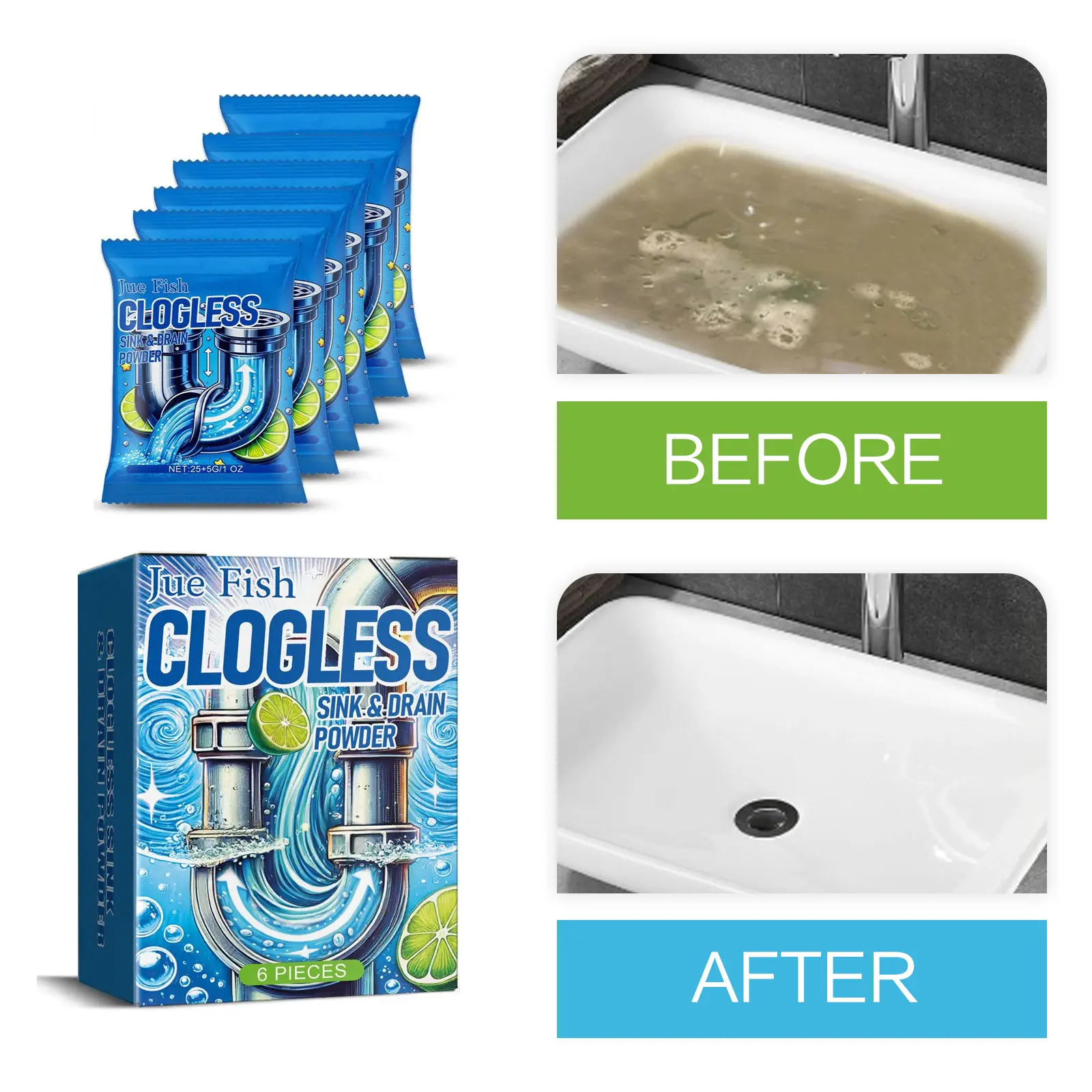 

Drain Clog Remover Powder Eliminate Blockages Toilet Kitchen Clogging Deodorization Sewer Dredging Cleaner Pipe Unclogging Agent