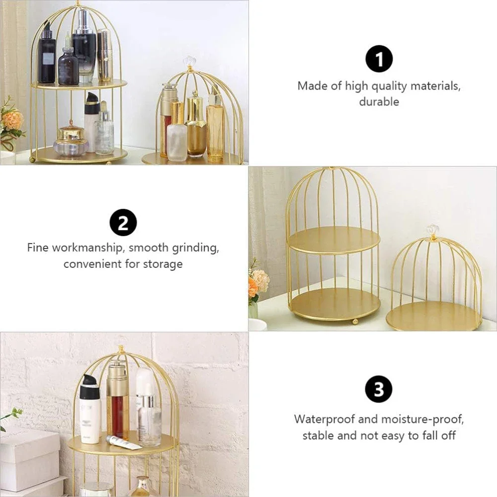 Bird Cage Shape Cosmetic Rack Desktop Makeup Organizer Rack, Cupcake Stand Perfume Lotion Bottle Skincare Products Shelf Display