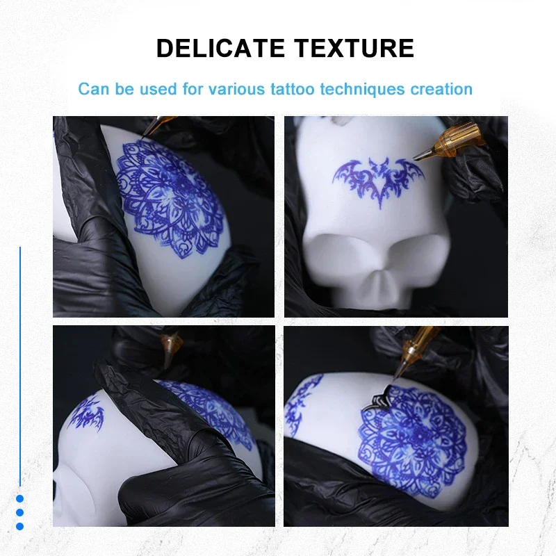 Modelo de práctica de calavera de simulación de tatuaje, cabeza 3D de silicona, bordado en blanco, práctica de cuero, adornos decorativos, colección de arte