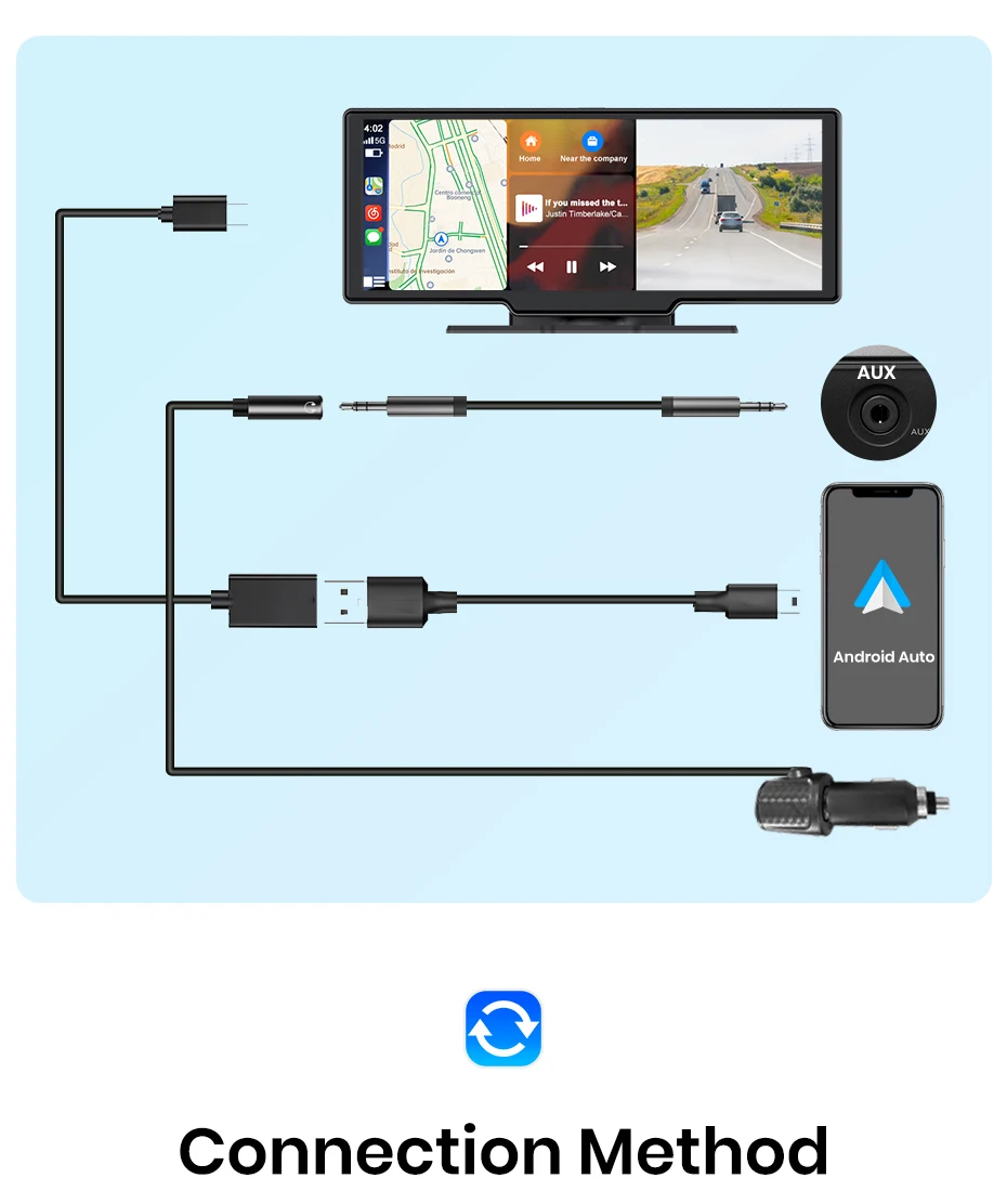 Junsun 10,26 Zoll Dashcam 4K Auto-DVR, kabelloses Carplay für Apple Android Auto, GPS-Navigation, Dashboard-Videorecorder, IPS-Touchscreen, Dual-Objektiv-Rückfahrkamera, BT-Audio, AUX, WIFI, FM – Detail 5