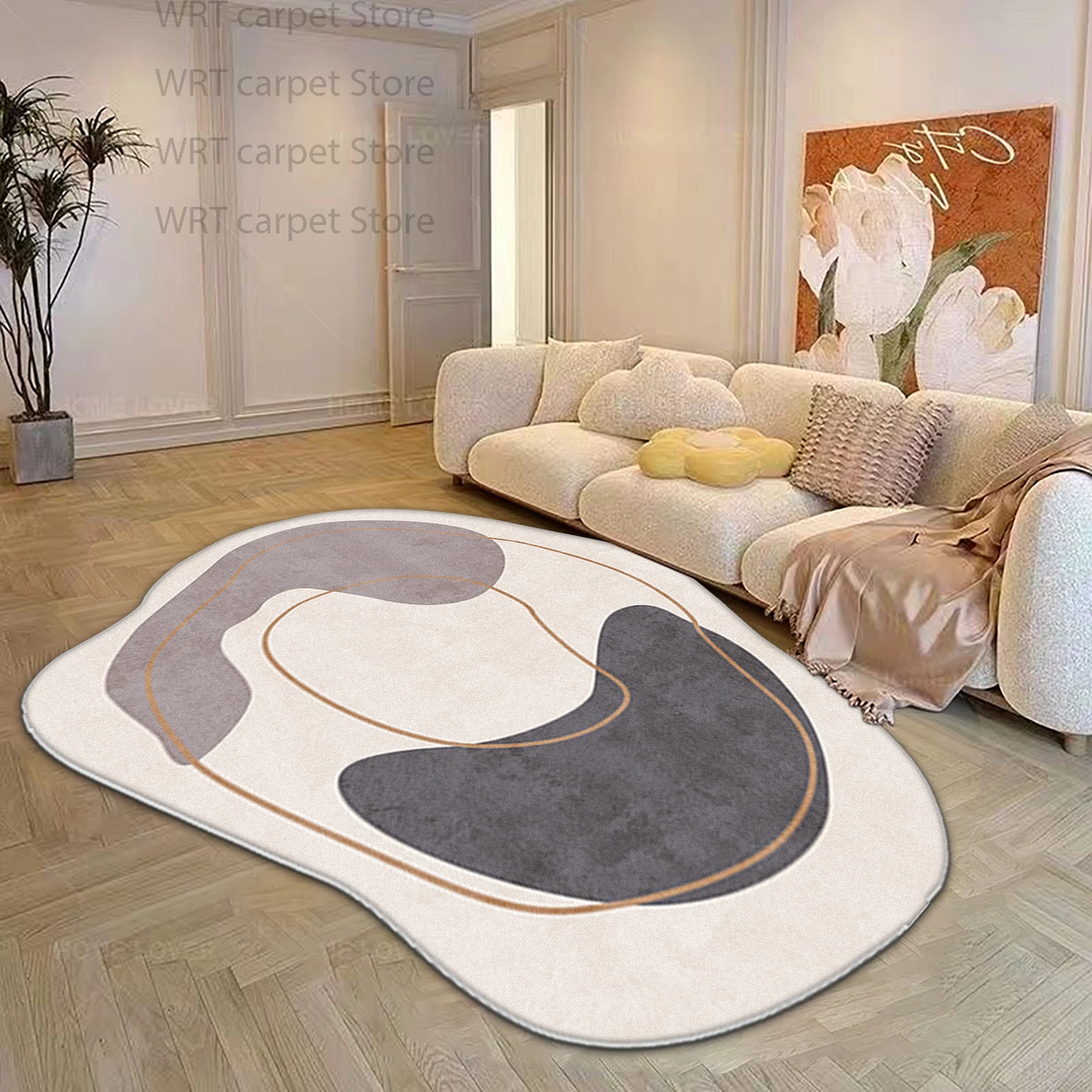 Cream Style Irregular Shape Living Room Carpet Decoration Home Bedroom Bedside Non-slip Rugs Fluffy Cloakroom Washable Foot Mat