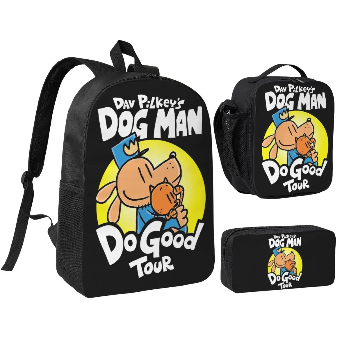 

Dog Man Do Good Tour Backpack Boys Girls BookBag School Bag Shoulder Bags 3ps Insulated Lunch Bag Pencil Case