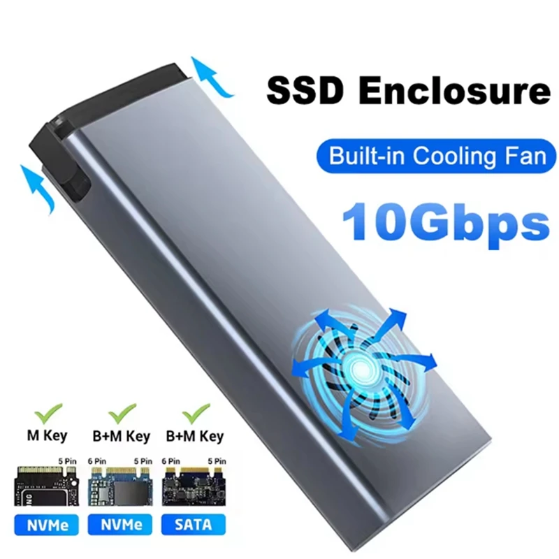 

Корпус SSD M.2 NVME 10 Гбит/с со встроенным охлаждающим вентилятором Корпус SSD M.2 Адаптер SSD с двумя протоколами NVMe NGFF-A74P