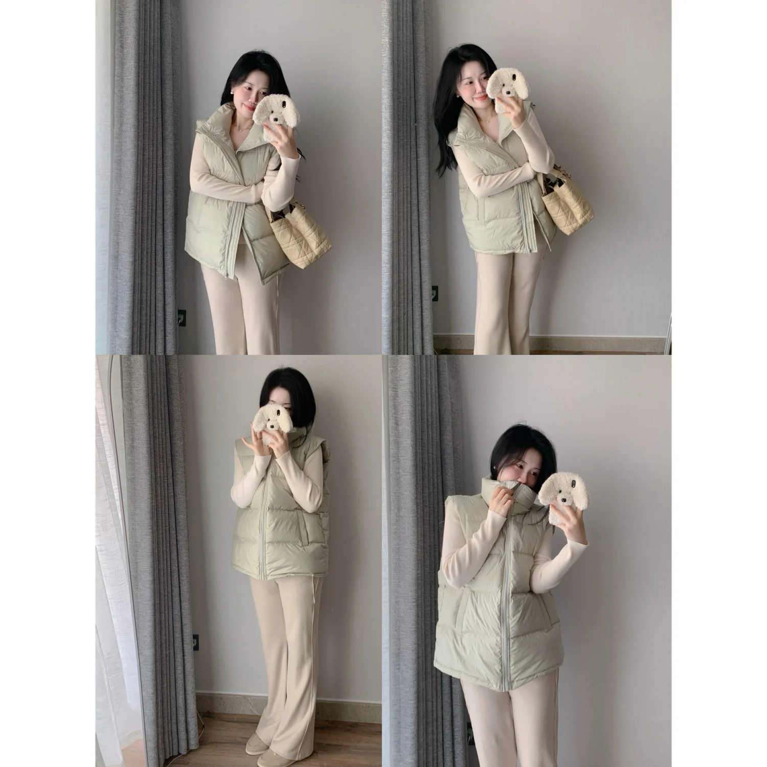 

Женский зимний теплый удлиненный жилет на молнии из серии матовых пуховиков Fre Color Tofu Milk Bag