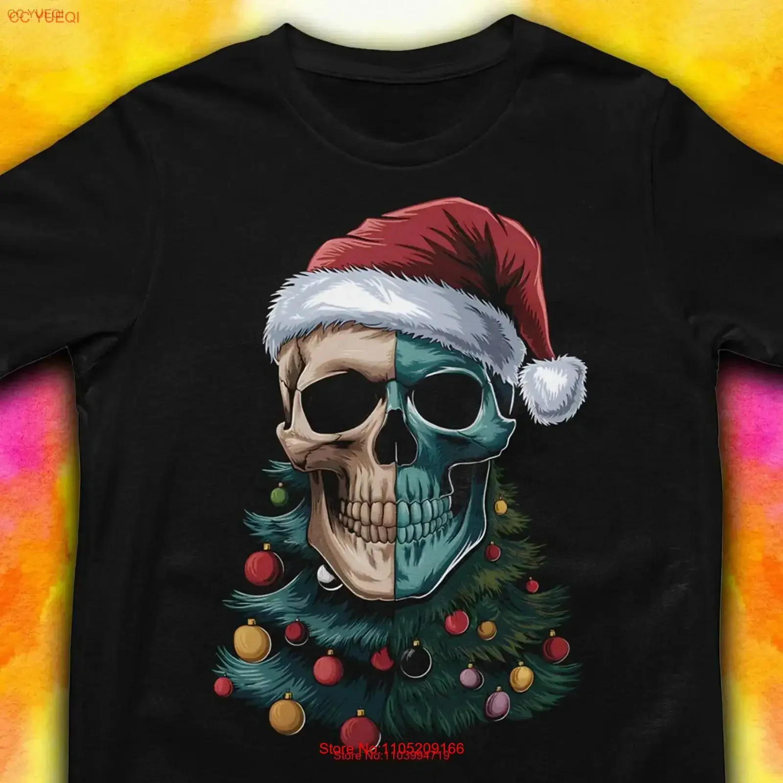 

Skull Christmas T Shirt Gothic Spooky Skeleton Idea Santa Head vintage Washed designer clothes Top For Everyday Wear Stylish