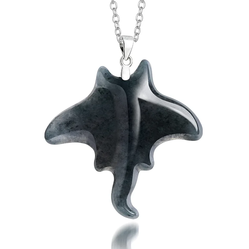 Natural Myanmar A-grade Dark Green Blackbird Type Jadeite Devilfish Pendant Ice-Translucent Jade S925 Silver Hip-Hop Jewelry