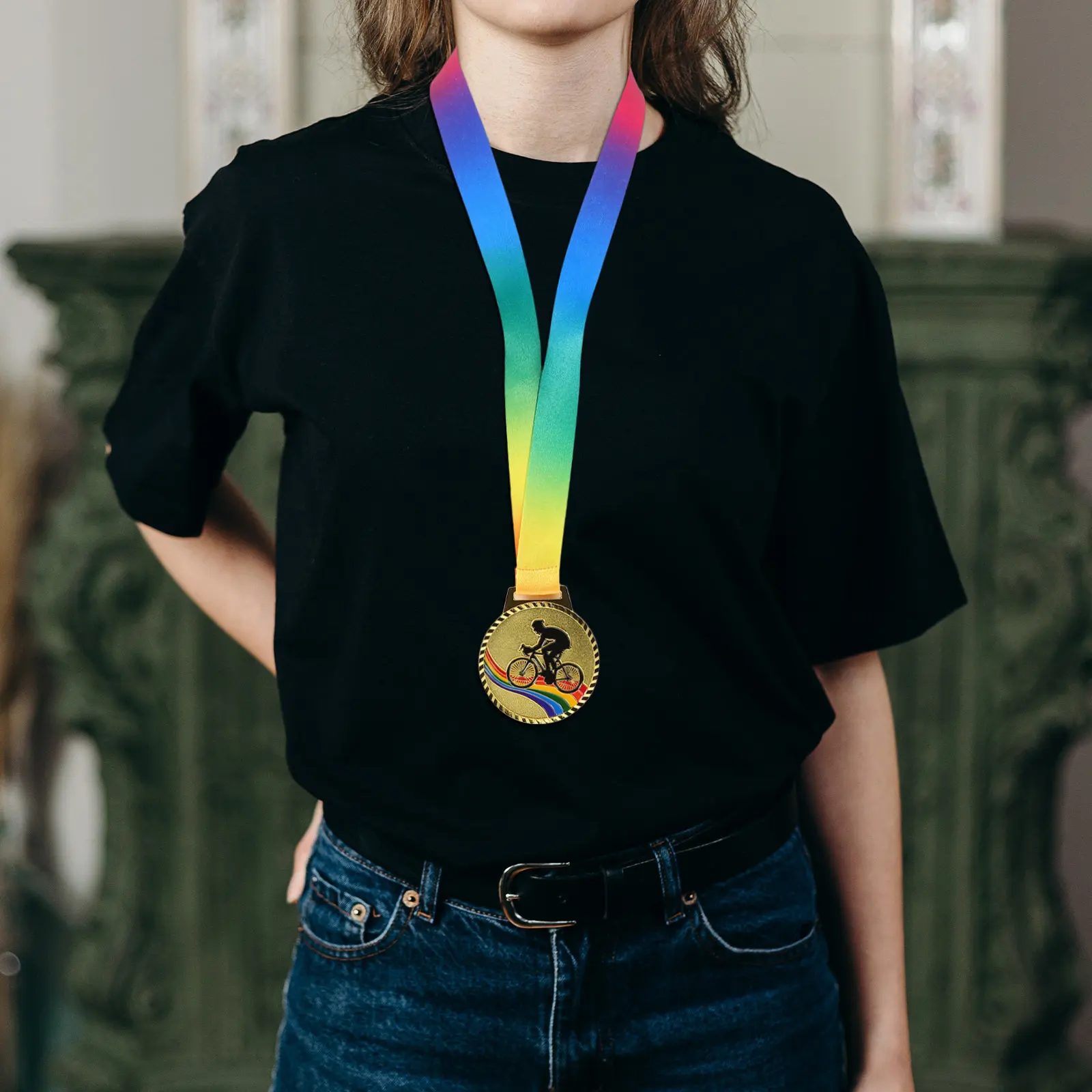 Cycling Excellence Medal Zinc Alloy Gold Finishers Medal Racing Award Medals for Bike Competitions Sports Celebration Medals
