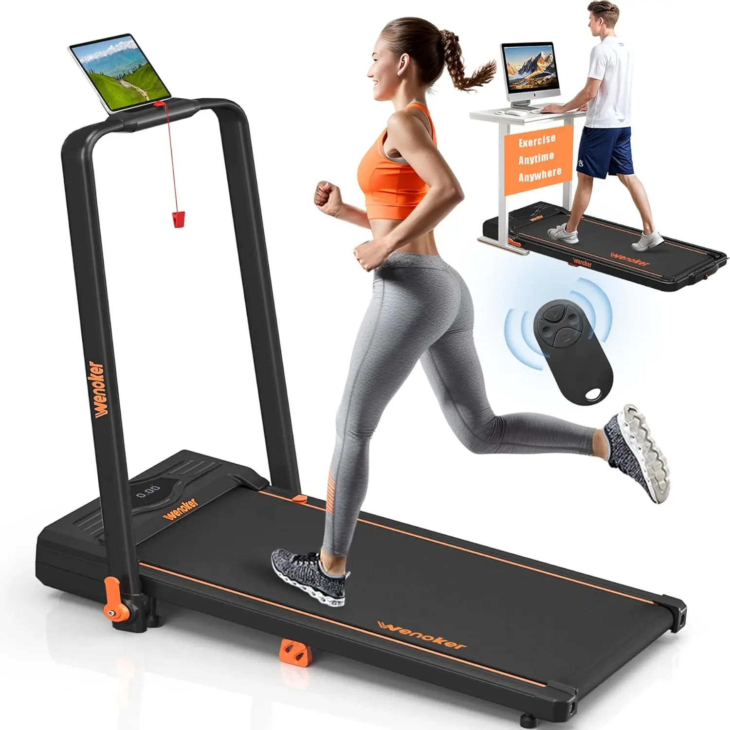 Pad Treadmill,  Under Desk Treadmill with Handle Bar, Portable  Walking Pad for Home/Office, 3 in 1 Foldi