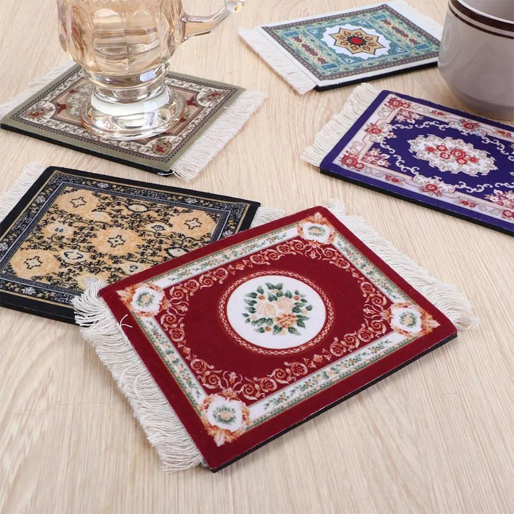 Non-slip with Tassel Persian style kitchen accessories Desk Cushion Retro Pattern Cup Pads Placemat Table Mat Coaster