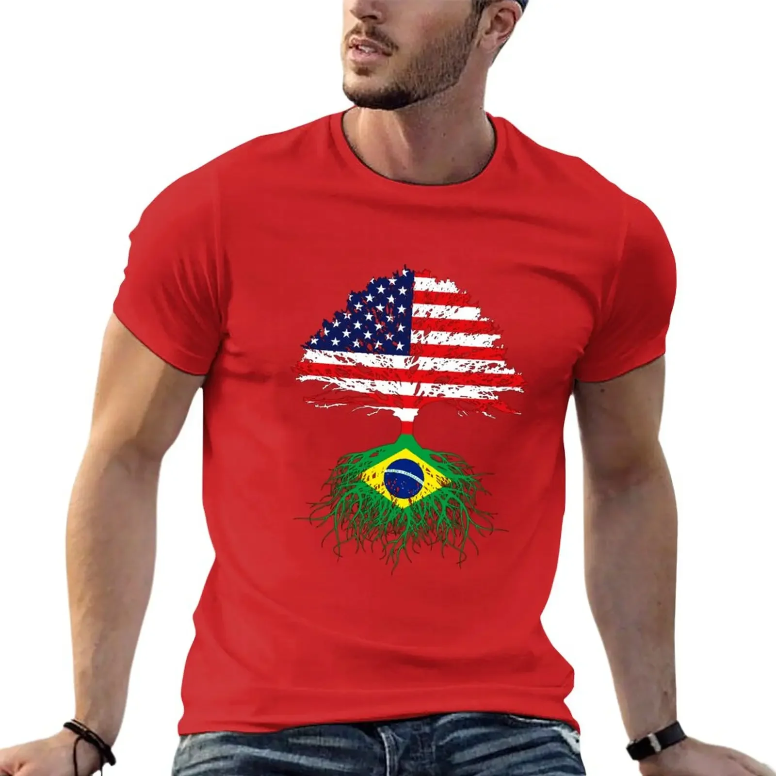 Brazil Brasil Roots, Brazilian American Immigrant, Brazil Grown, Brazil USA Flag, Gift Present For Men Women Kids Youth T-Shirt