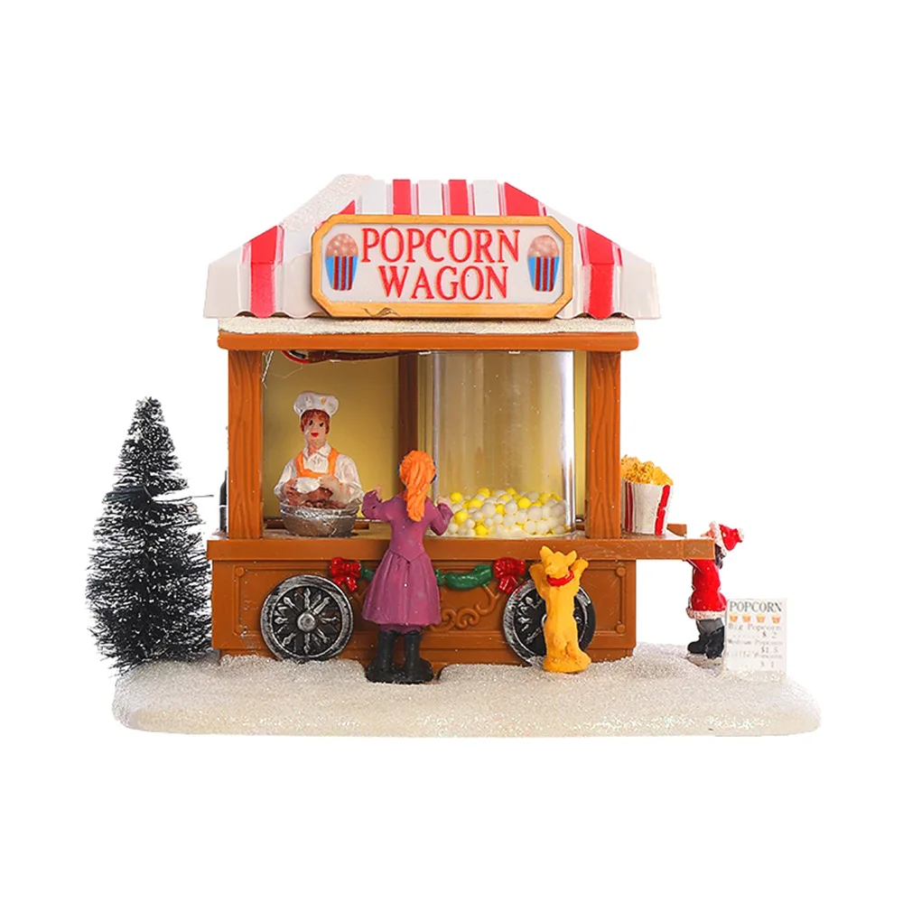 LED Christmas Scene Village House Decorations Music Popcorn Theme Xmas Ornaments for Party Office Desktop Building