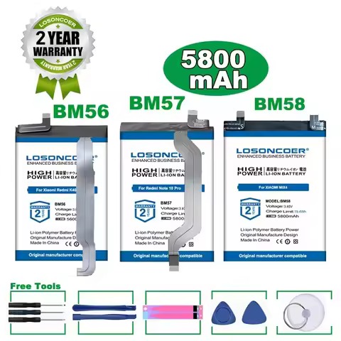LOSONCOER Battery 5800mAh BM56 For Redmi K40, BN5A BM57 Note 10 Pro POCO X3 GT BM58 For Xiaomi Mix 4 Mix4 11T Pro