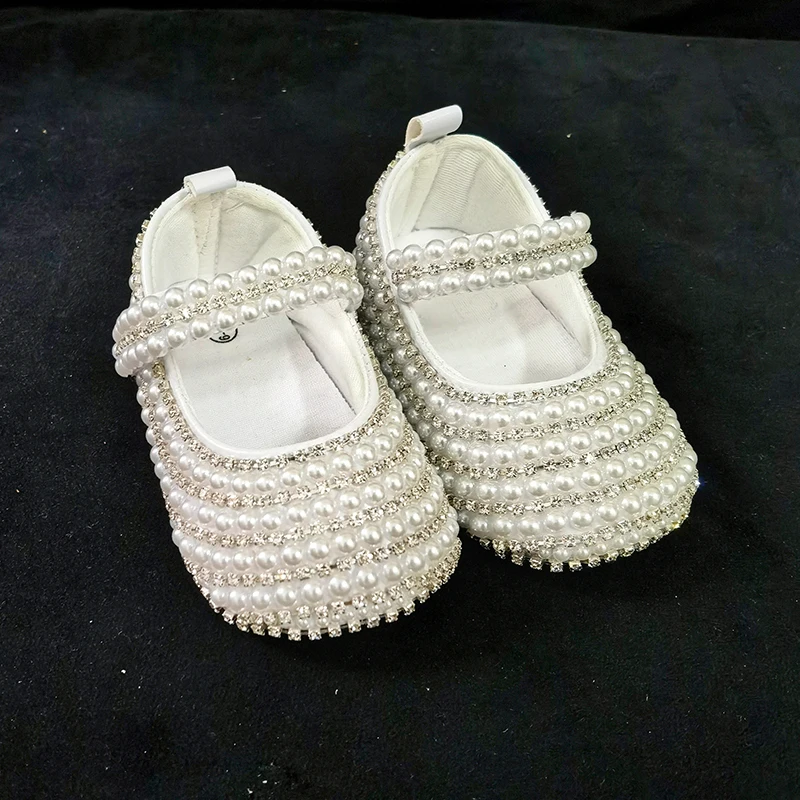 

Dollbling New Pure White Children'S Shoes Pearl Customization Handmade Baptism Birthday Present Princess Little Girl Shoes