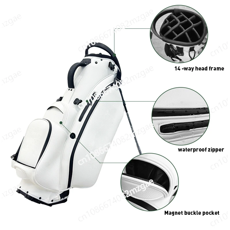 14 Way PU Leather White Waterproof Lightweight Golf Carry Stand Bag for Mens