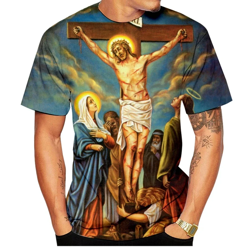 Virgin Mary 3D Print Men's Women's T-shirt Goddess Christian Blessed Jesus God O-Neck Short Sleeve Top Daily Fashion Strteet Te