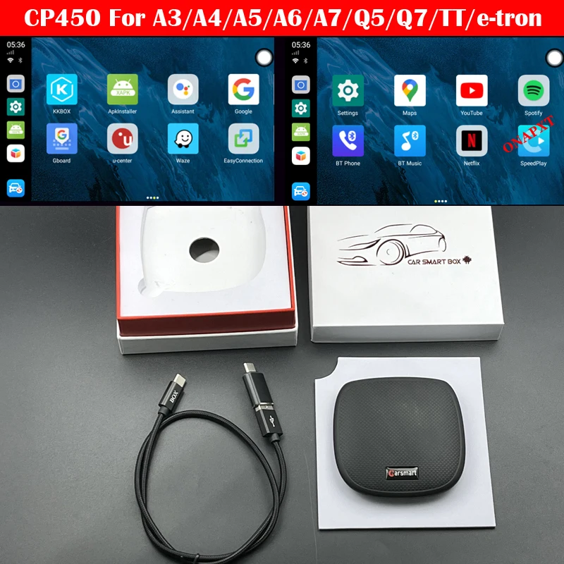 CP450 For Audi A3/A4/A5/A6/A7/Q2/Q5/Q7/R8/TT/e-tron Decoder Box Plug and play Wired to Wireless CarPlay Dongle IOS Adapter