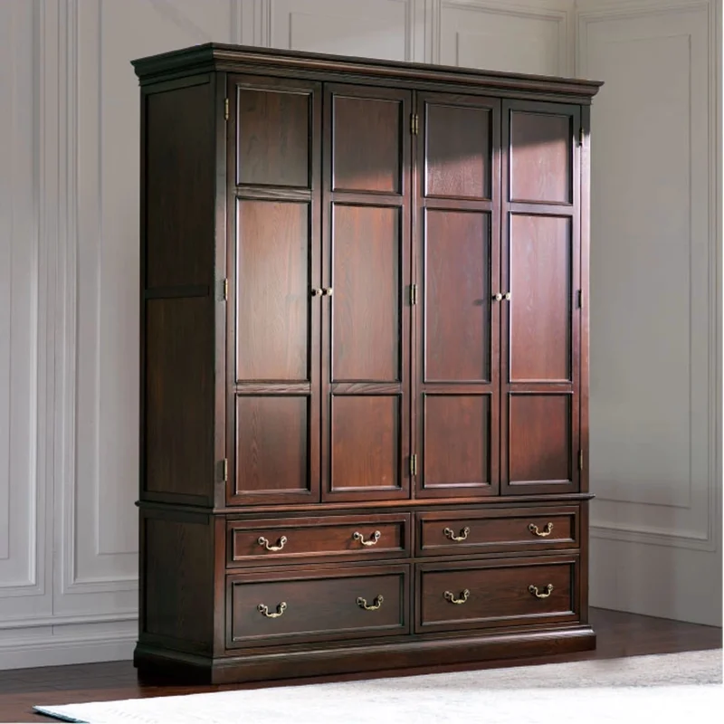 

PYJ American Wardrobe Pure Solid Wood Ash Vintage Bedroom Cloakroom Overall Large Closet
