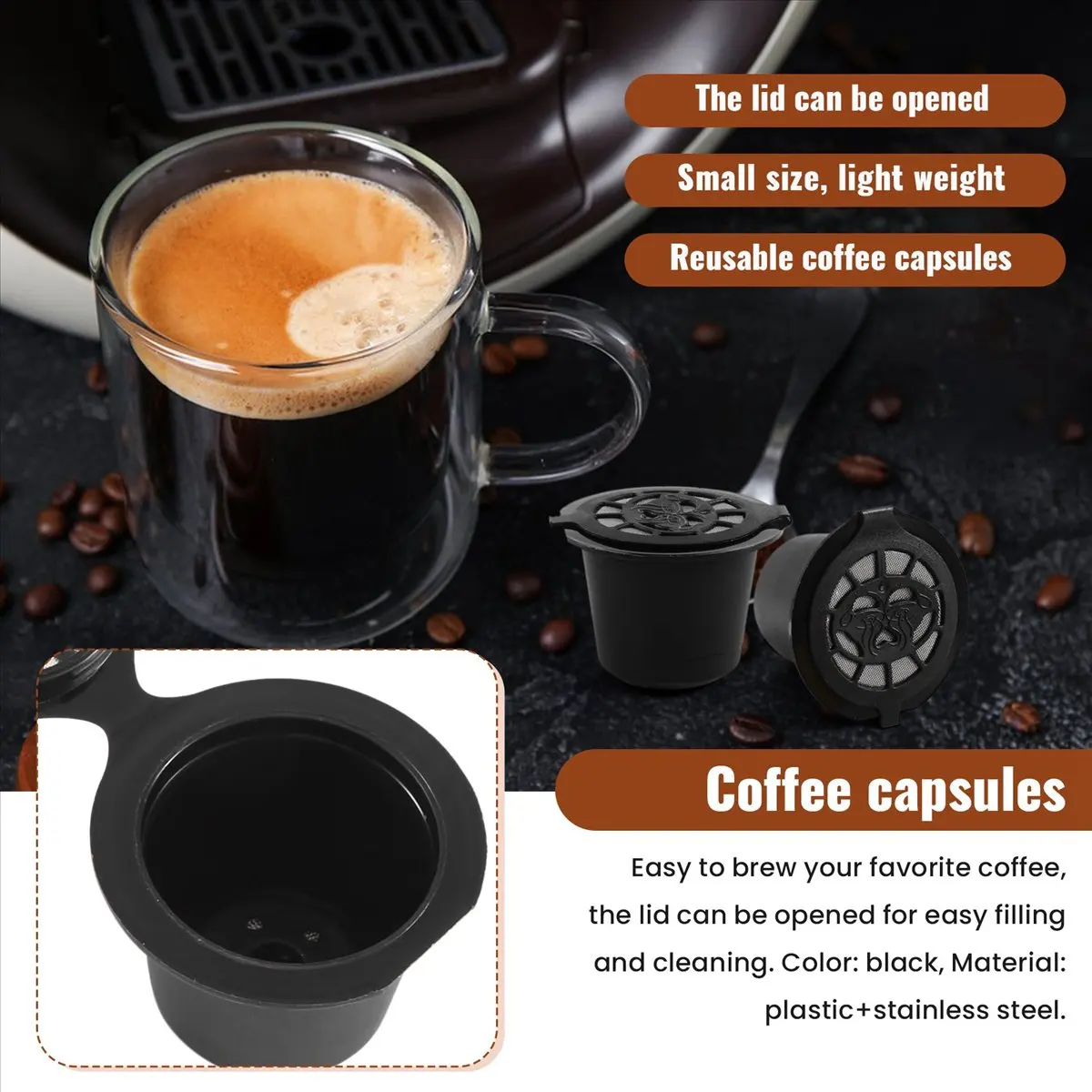 X17A NEW 5 Reusable Capsules Refillable Coffee Capsule Filter with Coffee Machines with Coffee Spoon Brush