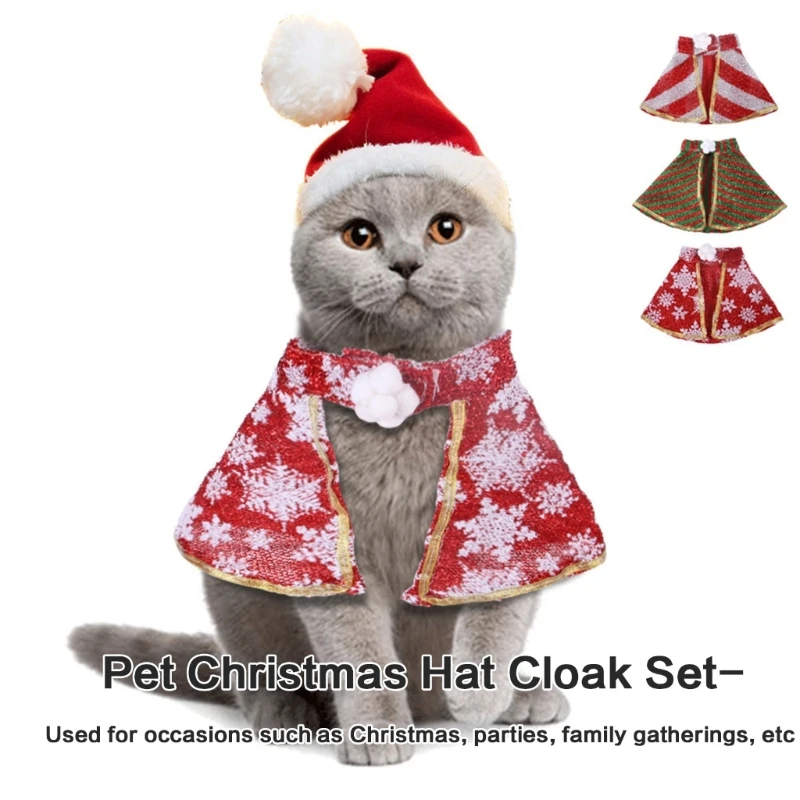 Christmas Dog Costume Suit Santa Hat Striped Cloak Party Gathering Pet Outfit Dropship image 3