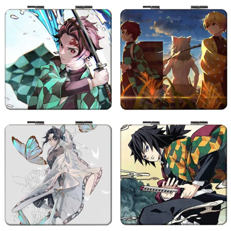 7×6cm Demon Slayer, Kimetsu no Yaiba, Folding Double-sided Makeup Mirror, Anime Cute, Portable Travel, Girls, Magnifying, Square