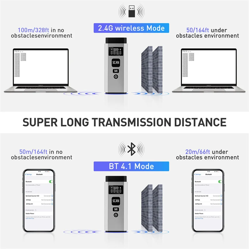 JOOYTEC-2D ماسح الباركود اللاسلكي ، المحمولة 3 في 1 ، QR ، 1D بار ، قارئ رمز للدفع ، الكمبيوتر ، الكمبيوتر اللوحي ، آيفون ، آي باد