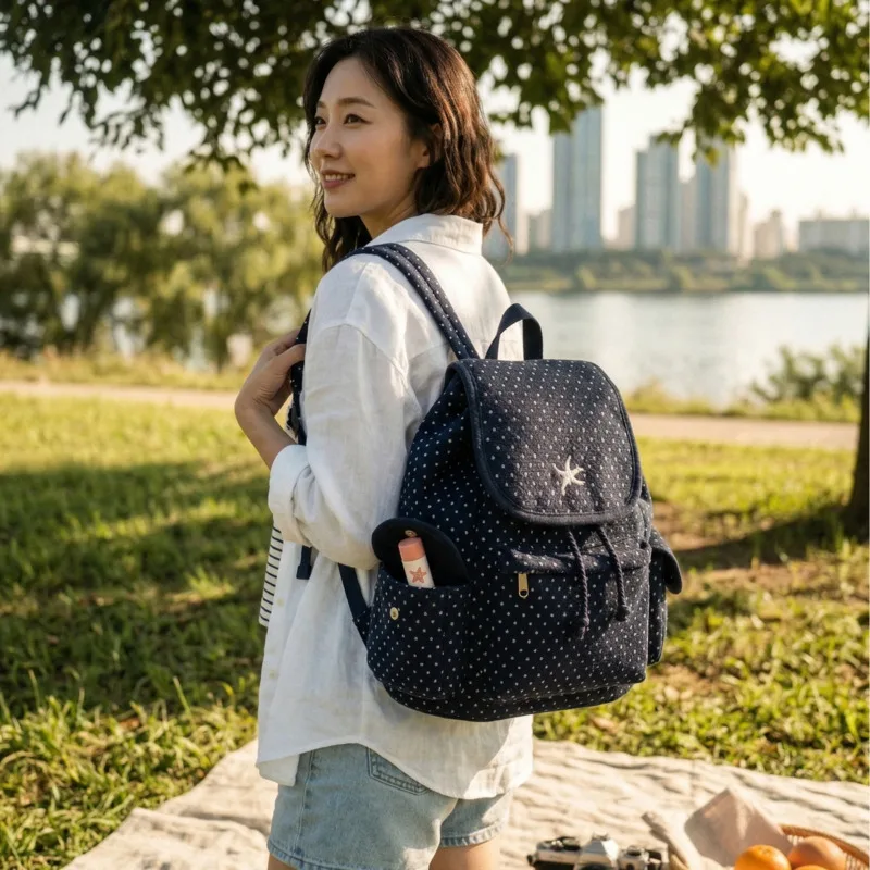 

Новый корейский рюкзак 2026 года с принтом «морская звезда» и горошком, женский, в стиле Ins, для студентов, школьный, дорожный