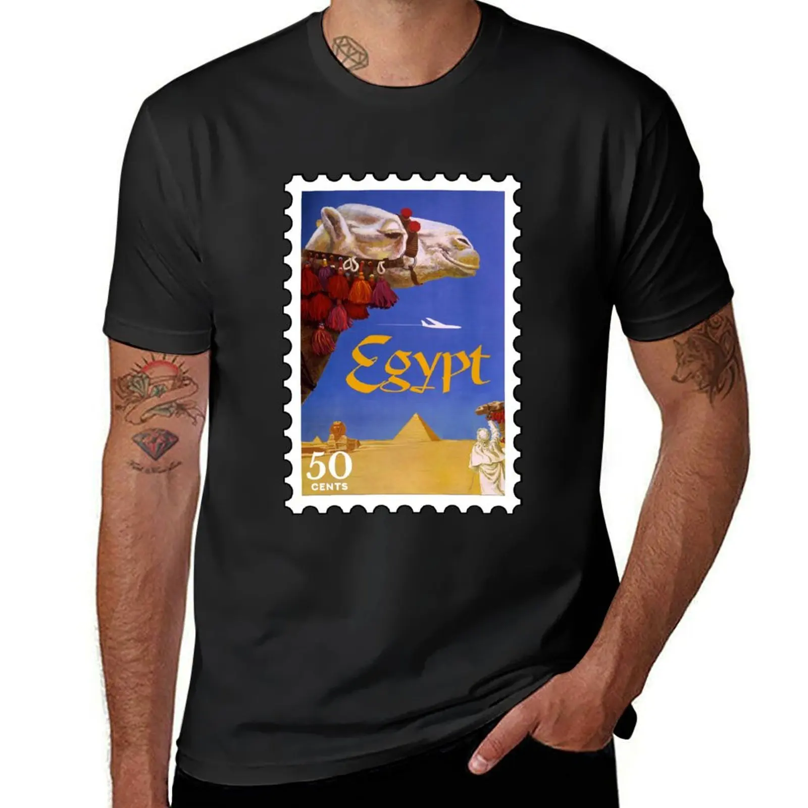 Egypt, vintage travel stamp T-Shirt quick drying plain oversizeds mens clothes