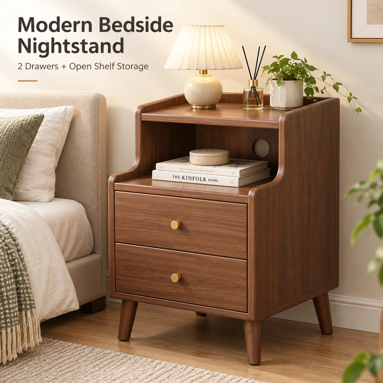 AOLIVIYA Compact White Nightstand Bedside Table Storage Drawer Rack Shelf Cabinet Modern Table