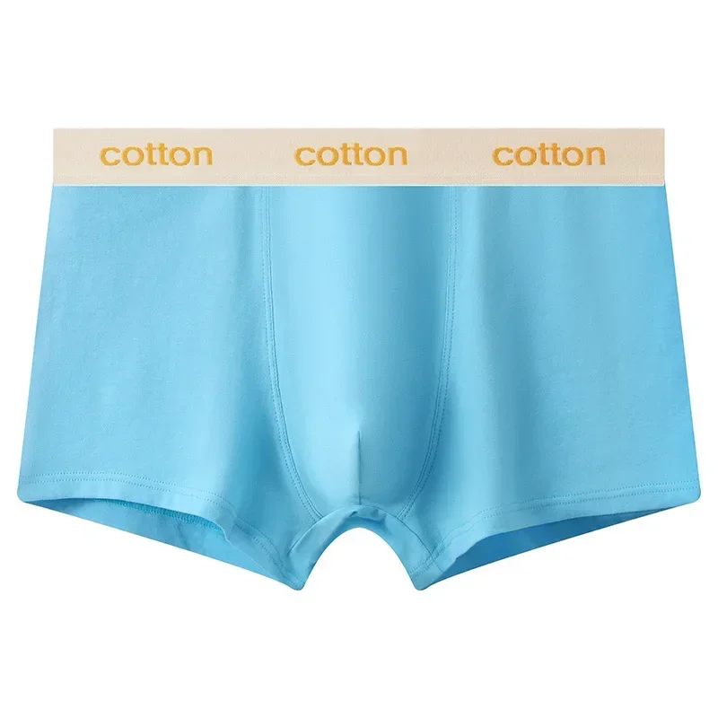 Herren Baumwoll-Boxershorts Einfarbig Hellblau Atmungsaktive Mittelhohe Unterwäsche