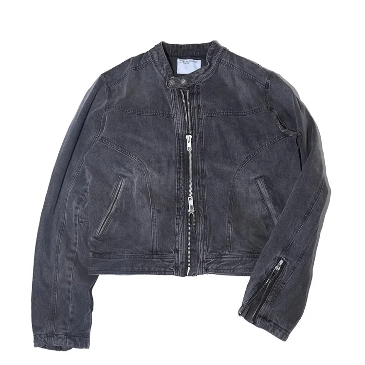 

Washed Vintage Denim Jacket Men's Spring Autumn High Collar Design Casual Outerwear Top Street Style Korean Fashion