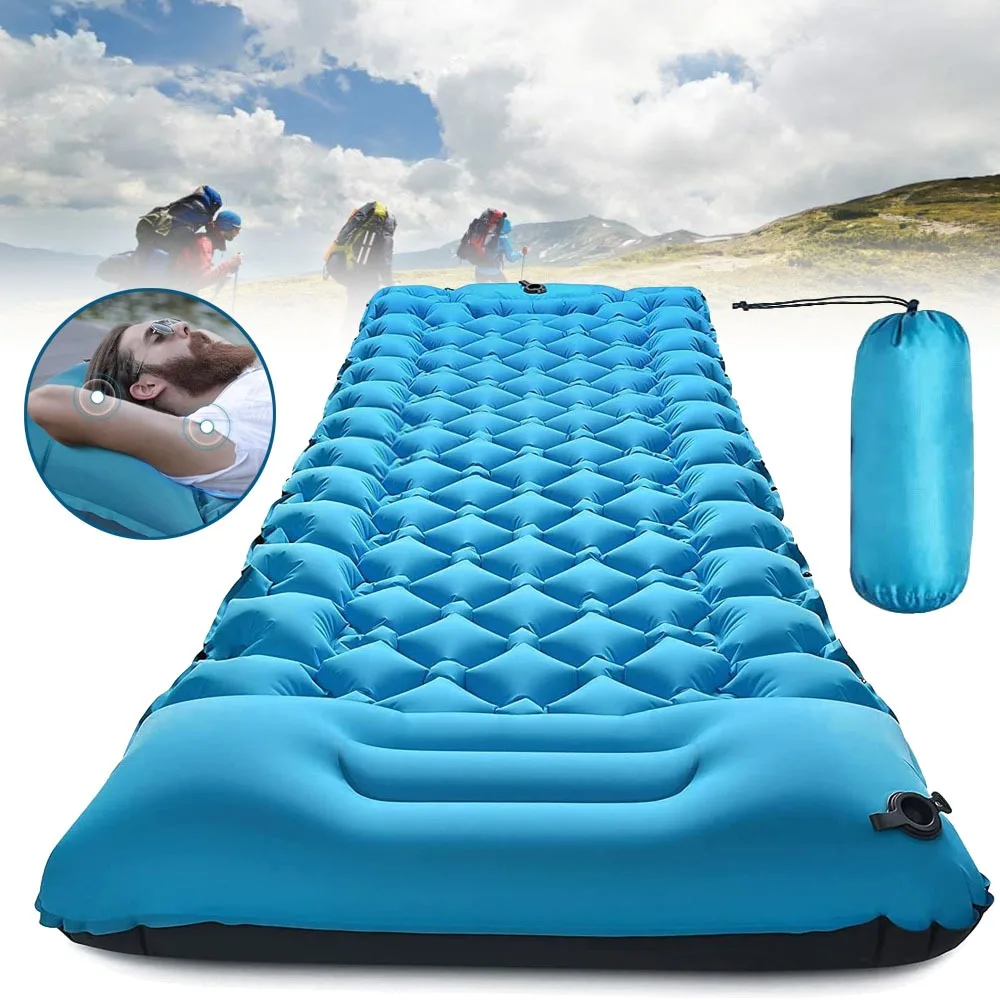 Matelas de camping autogonflant ultraléger, avec pompe à pied intégrée, lit d'air portable, imperméable et compact pour la randonnée, la plage, la tente