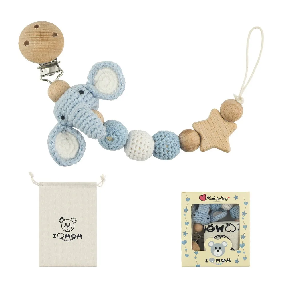 Baby Houten Fopspeen Clip Hout Gehaakt Cartoon Tandjes Fopspeen Ketting Voor Bpa Vrije Verpleging Kauw Speelgoed Baby Dummy Houder Ketting