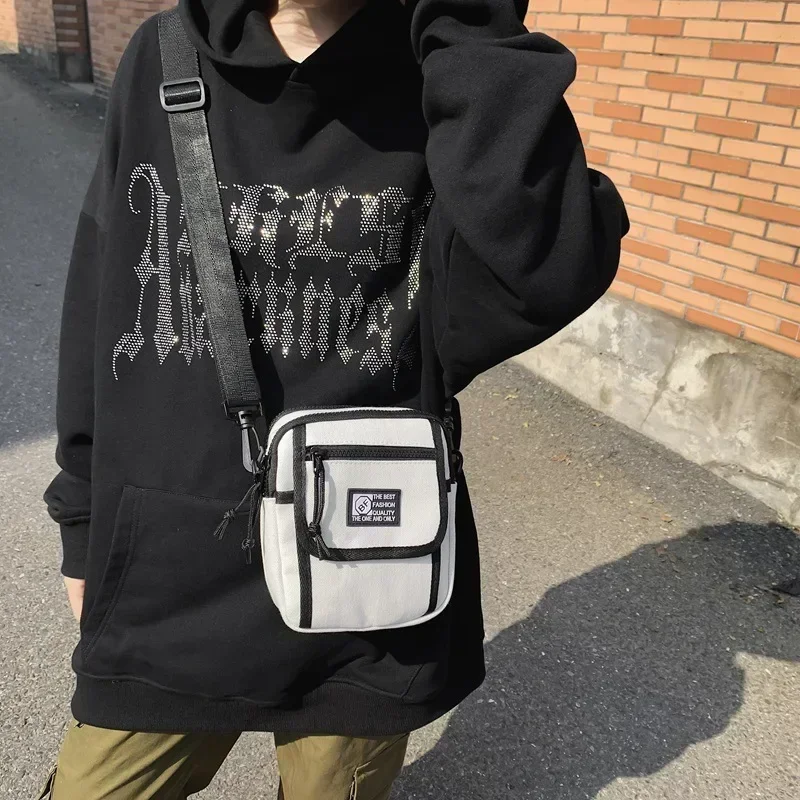 E-SE26 Homens Mulheres Estudante Lona Bolsas de Ombro Rua Pequena Bolsa Mensageiro para Coreano Harajuku Unissex Crossbody