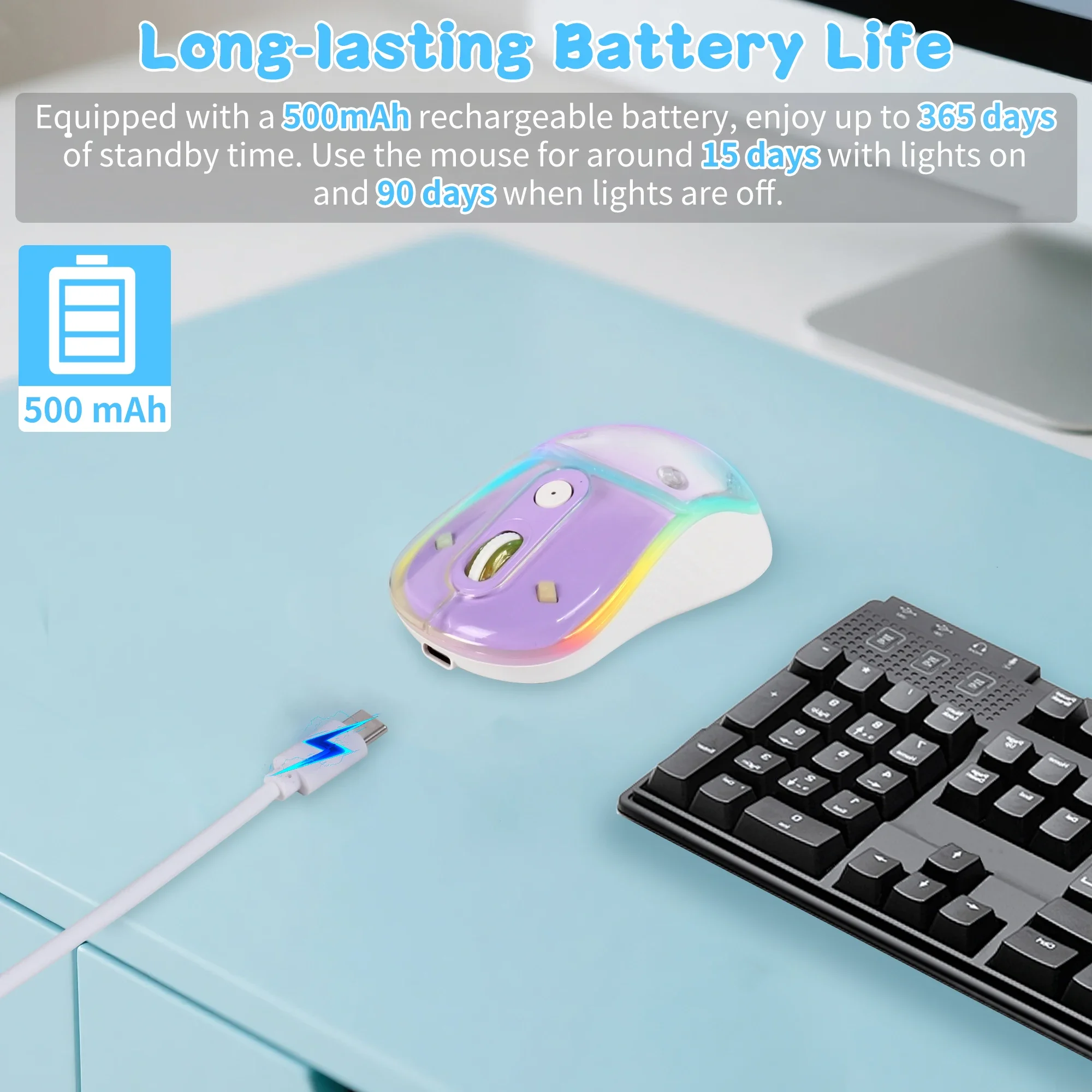 Liquid Flowing Sand Wireless Mouse 2.4G & Bluetooth Cute Pattern Rechargeable Silent Mouse RGB Backlight PC Laptop Mice view 5