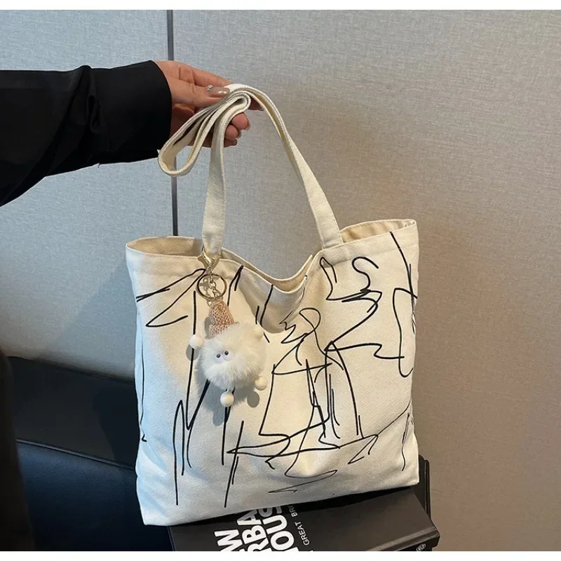 

Casual Concise Zipper Canvas Bag Large Capacity Advanced Sense Tote Bag 2025 Fashion New Versatile Women's Shoulder Bags