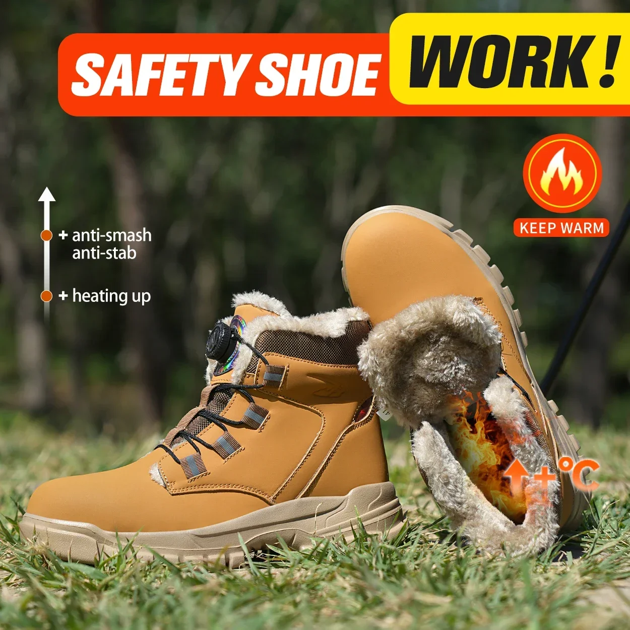 Fashion 2024 Winter Velvet Men Work Safety Shoes Construction Site Indestructible Waterproof Steel Toe Cap Boots Male Footwear