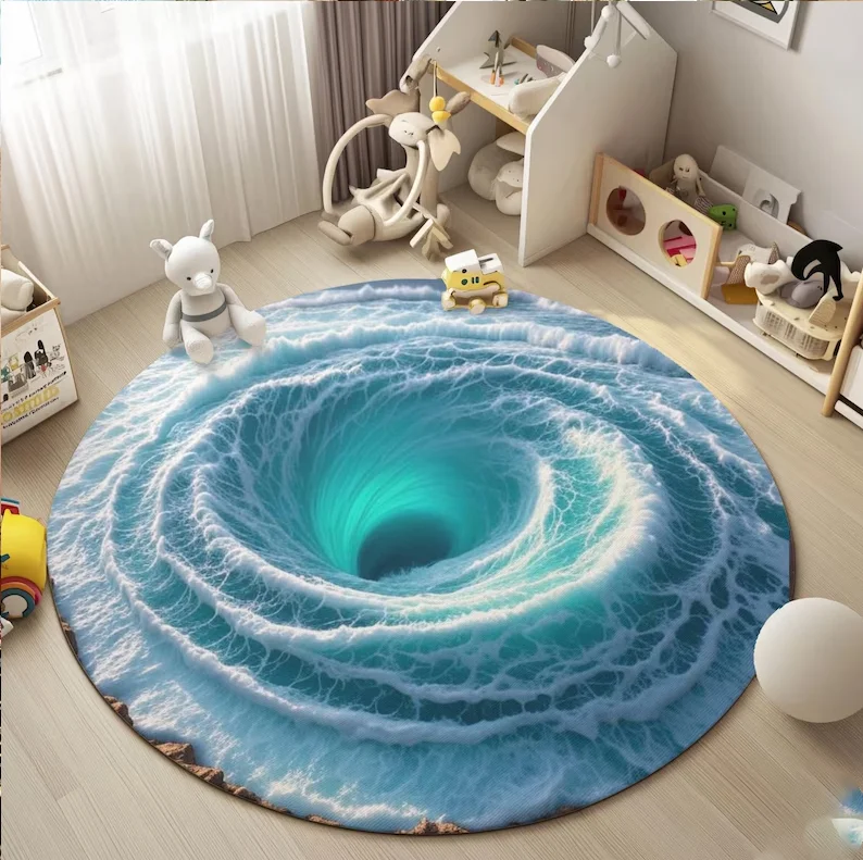 3D Effect Print Turtle Rug Ocean Animal Round Rug Marine Life Home Decor Ocean Gift Turquoise Sea Turtle Rug Turtle Lovers Gift