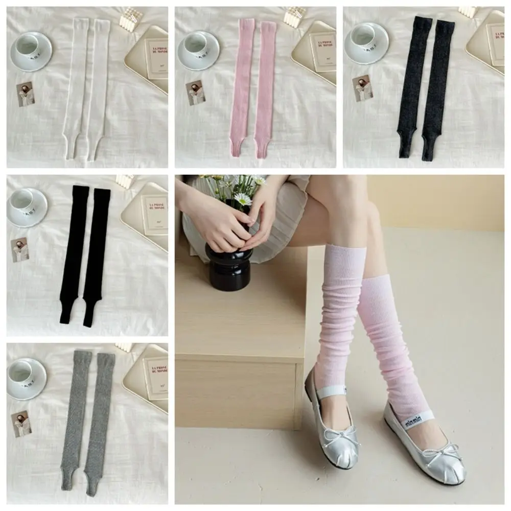Thick Simple Long Knee High Socks Vertical Stripes Ballet Style Calf Socks Stepping on Feet Solid Color Stacking Socks Spring