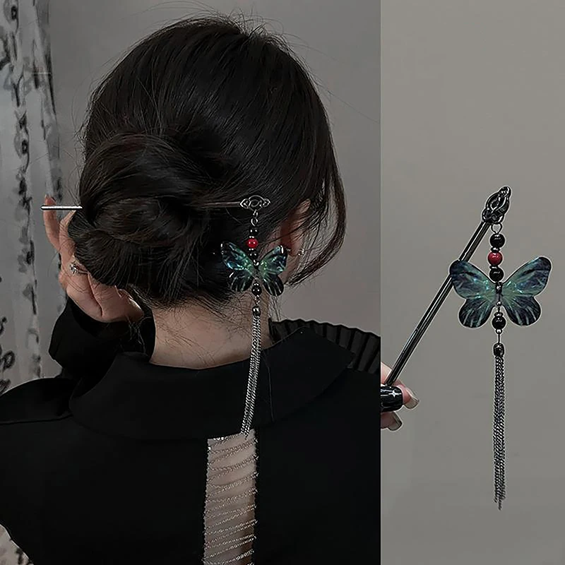 Retro Elegant Ancient Style Butterfly Tassel Hair Stick For Women Girls Classical Hairpin Chinese Cheongsam Hair Accessories