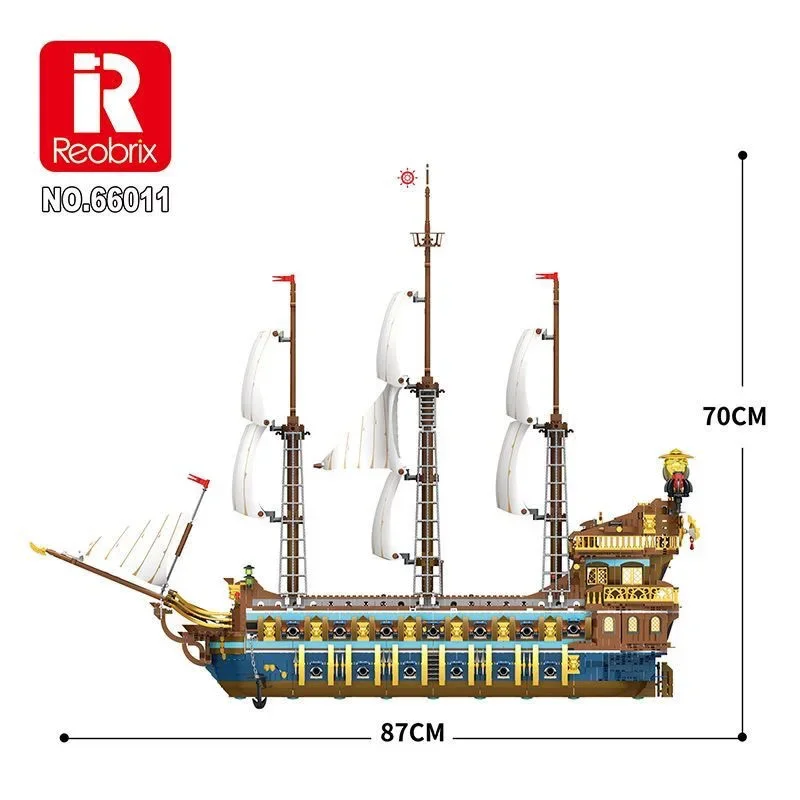 Reobrix 66011 The Royal Fleet The Sun Pirate Ship Model MOC Brick Small Particle Assembly Toys Building Blocks Gift For Boys - view 2