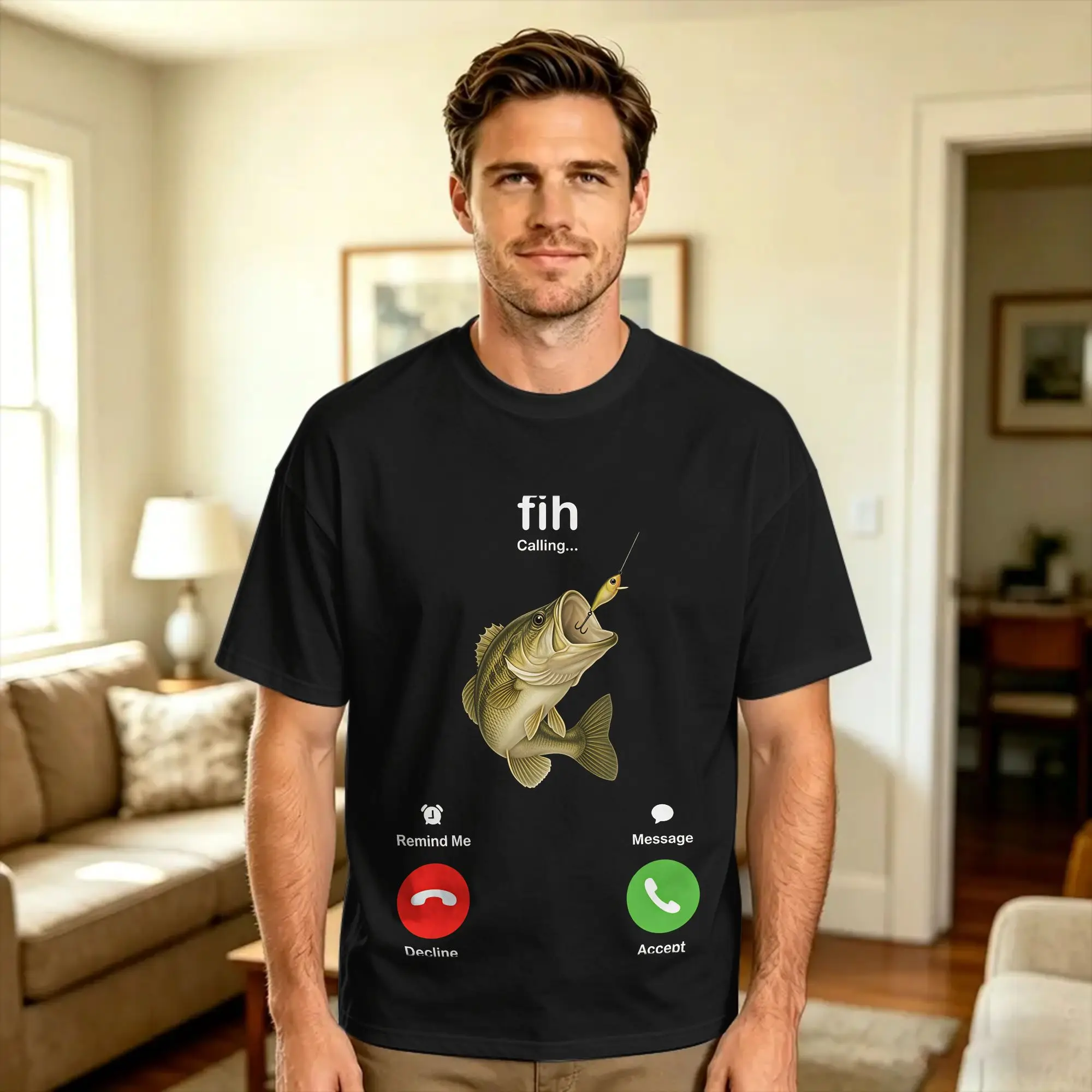 Fih Calling Remind me Message Decline Accept Fishing Lover T Shirt Summer  Pure Cotton T Shirts For Male Print Tee Shirt Vintage