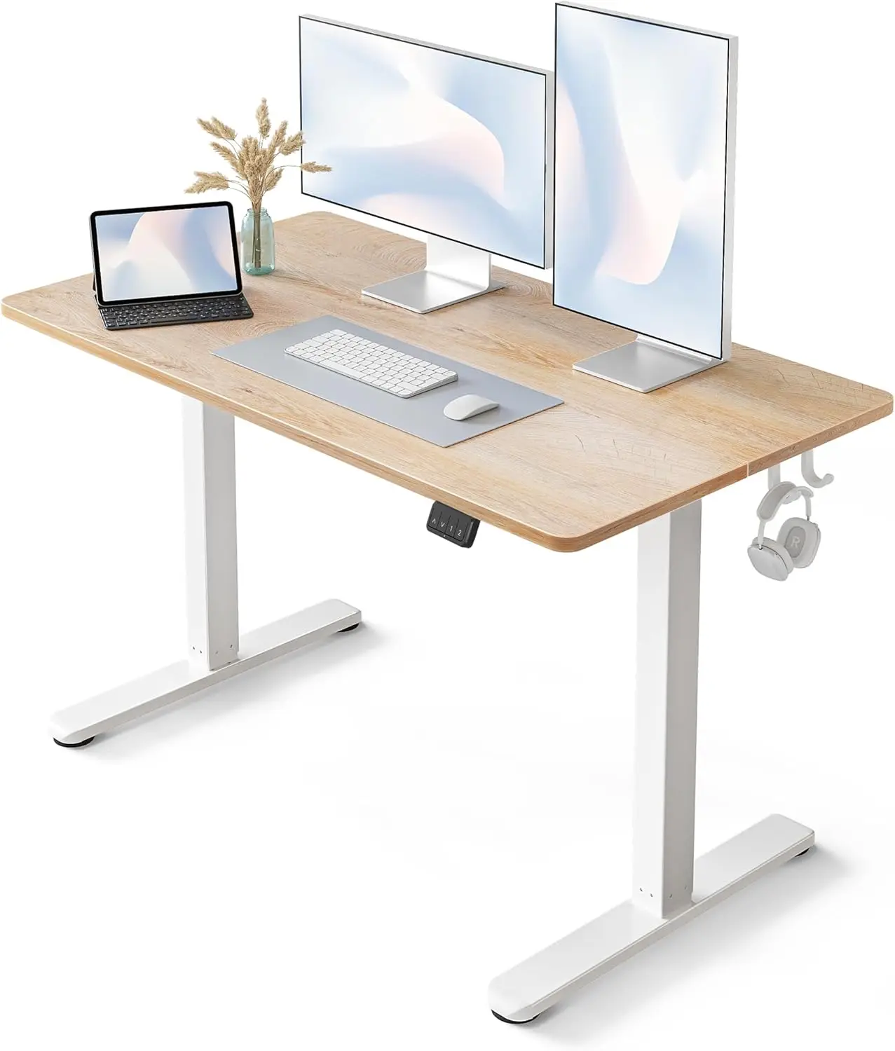 FEZIBO Electric Standing Desk, 48 x 24 Inches Height Adjustable Stand up Desk, Sit Stand Home Office Desk, Computer Desk, Maple