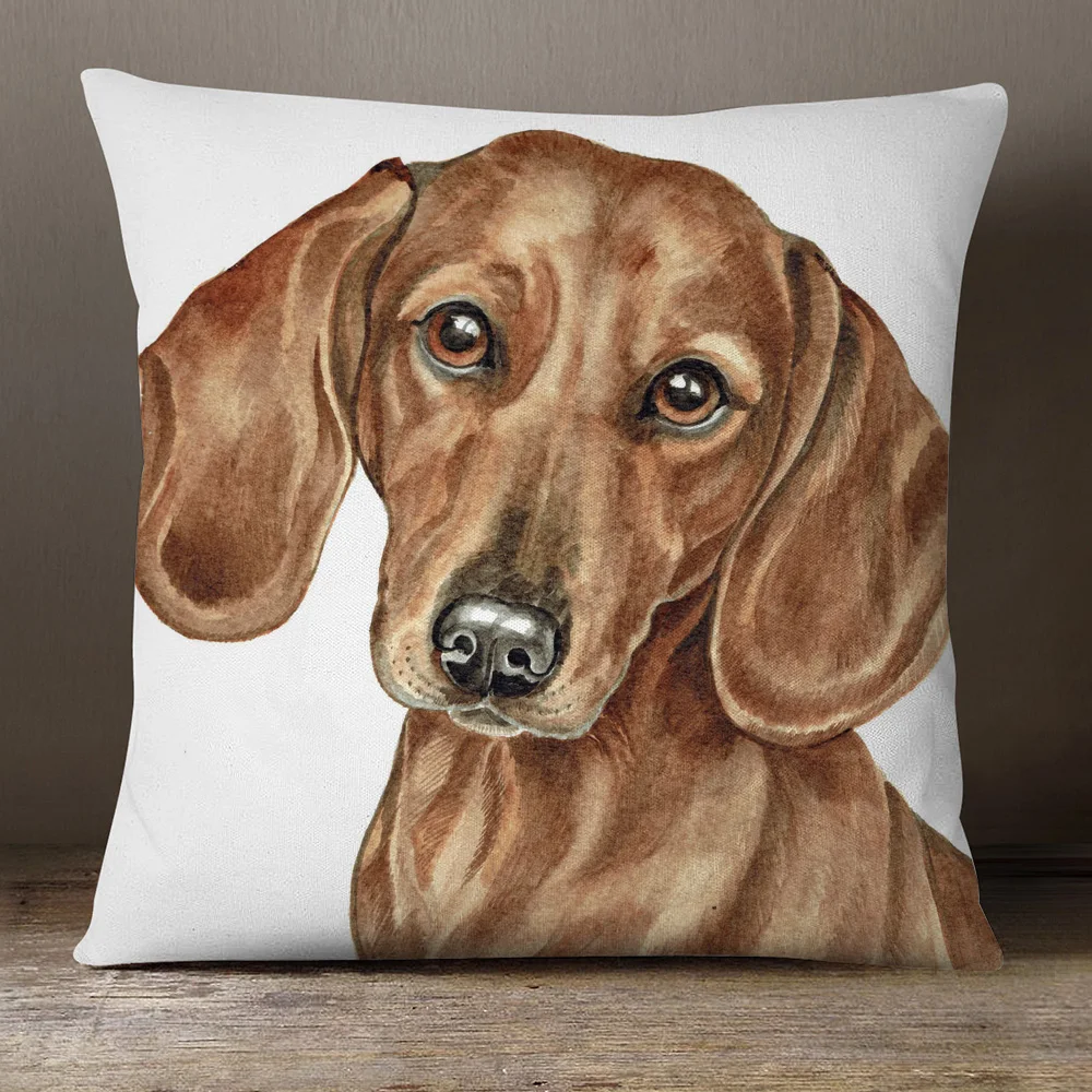 Hand Painting Dogs Posters Polyester Linen Cushion Covers Red Dachshund Schnauzer Sheepdog Poodle Dog Sofa Car chair Pillow case