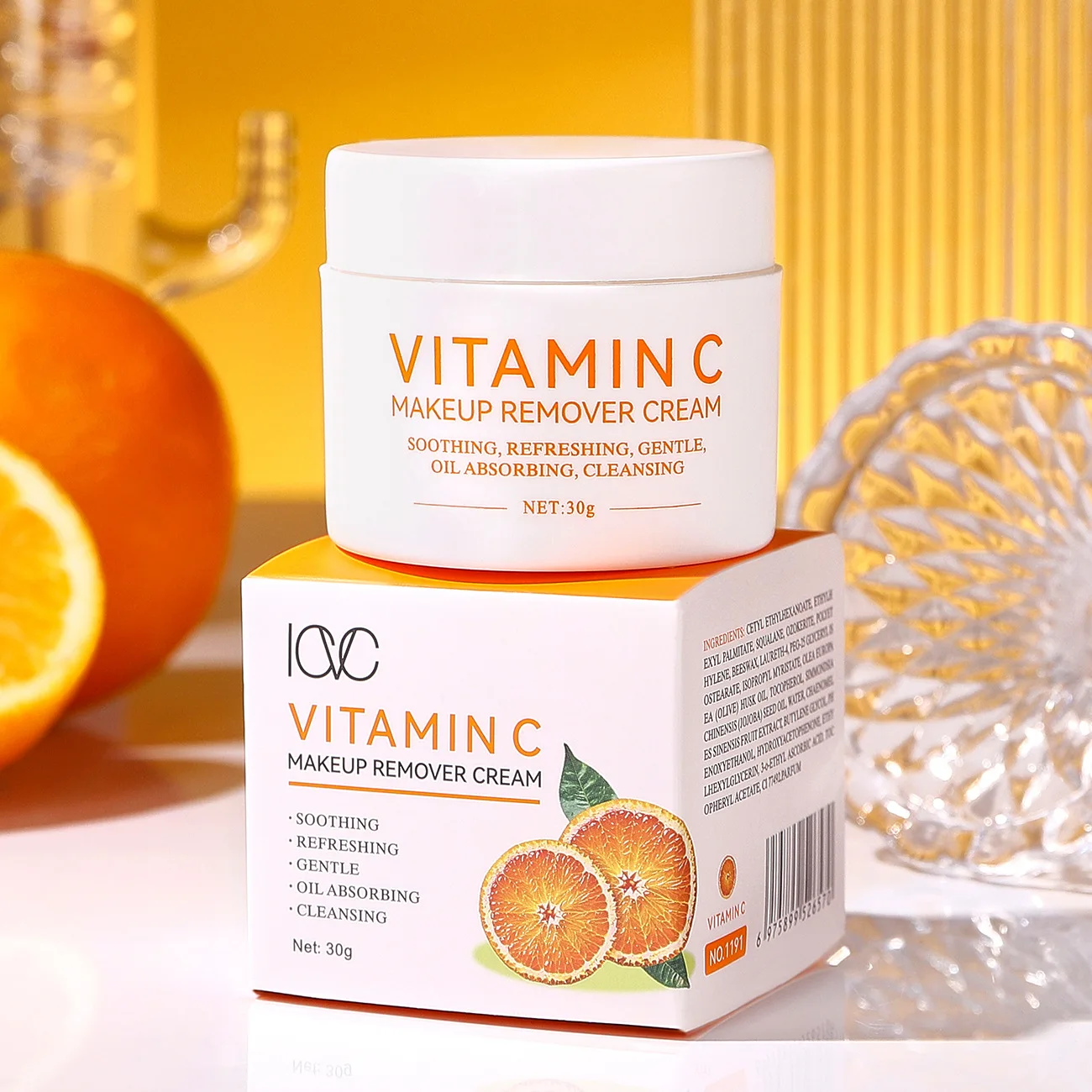 Crema desmaquillante ICVC con vitamina C, 30g, limpiador facial suave para una fácil eliminación de maquillaje