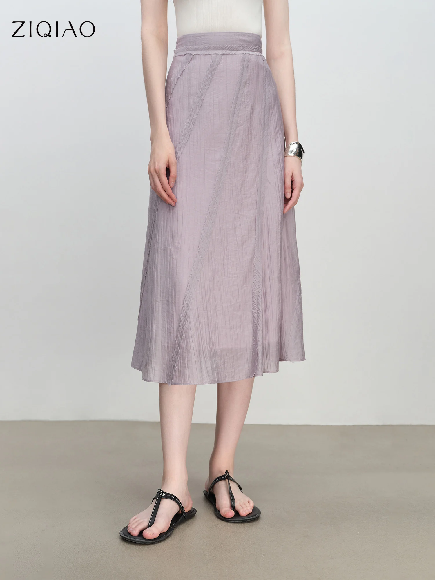 ZIQIAO Purple Design Bias-cut Skirt for Women 2025 New Summer Temperament A-line Skirt Long Skirt 25ZQ92380