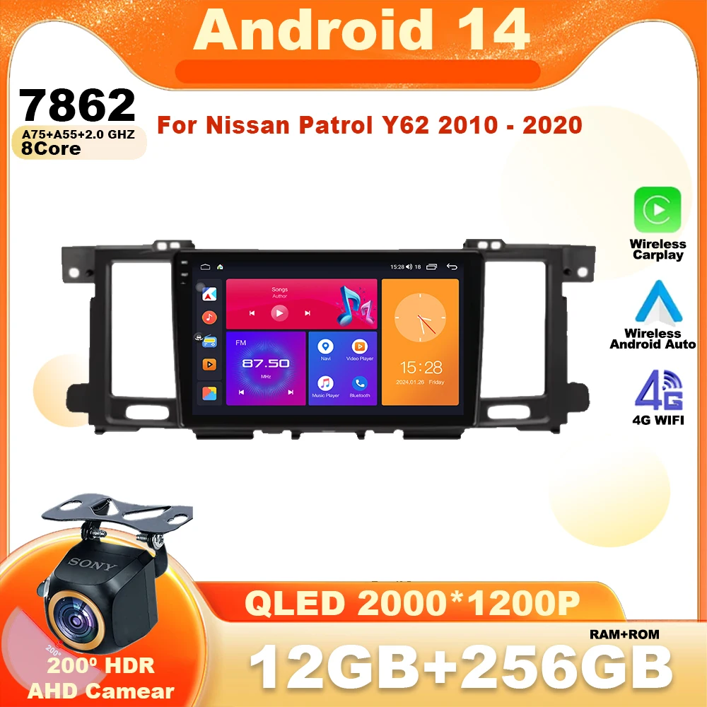 

For For Nissan Patrol Y62 2010 - 2020 Android 14 Car Radio Multimedia Video Player Navigation GPS 5G WIFI LET Wireless Carplay